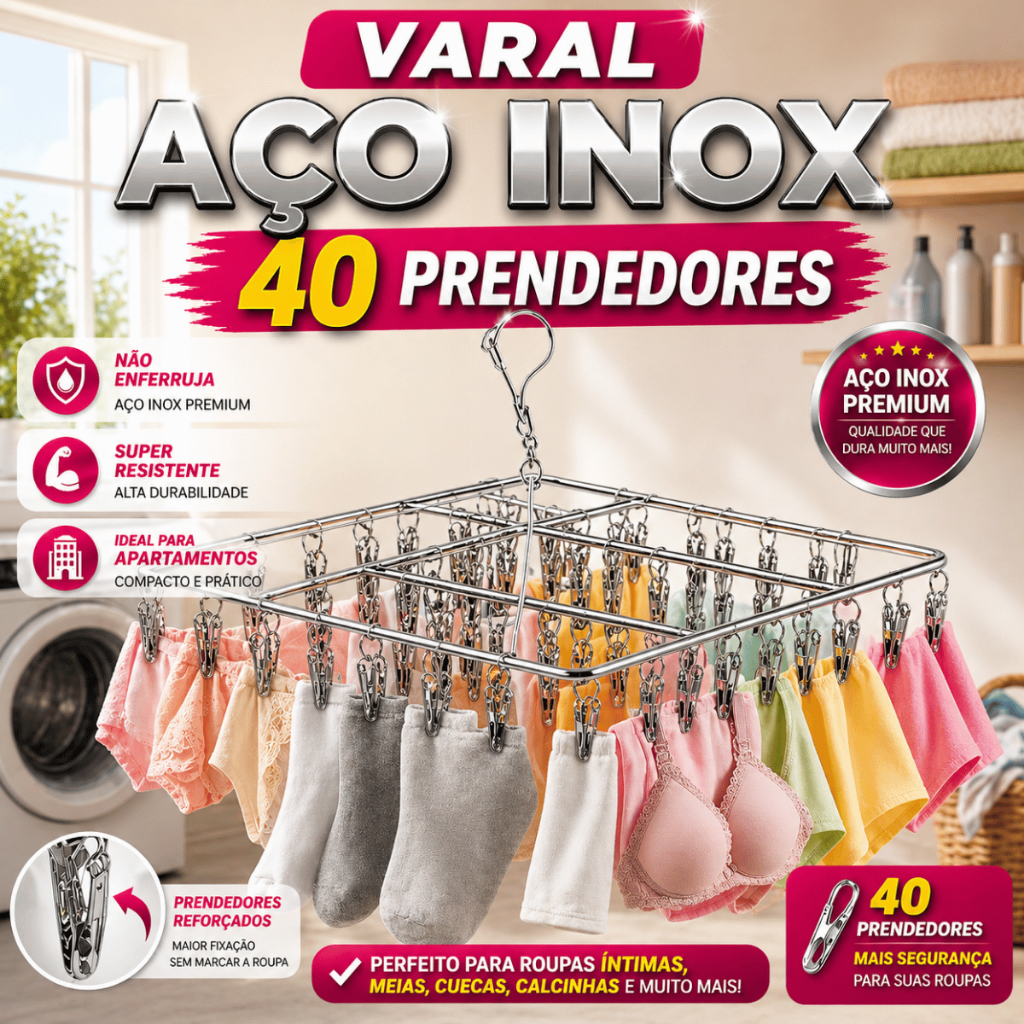 Varal peças Intimas de Inox com 40/ 20/10 Prendedores Lavanderia, Quintal Meias Roupas de Bebê