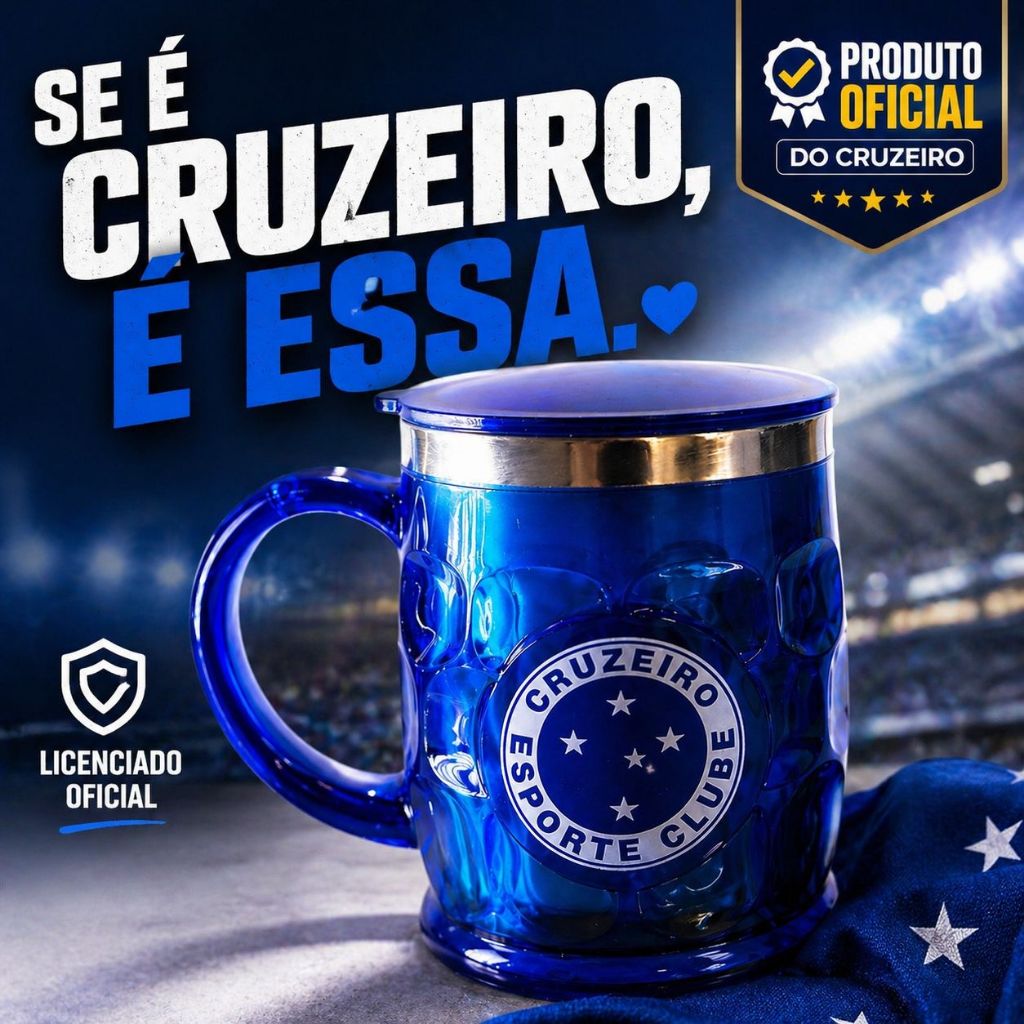 Caneca Gel Congelante Cruzeiro Oficial 450ml com Tampa – Caneca Térmica Azul, Presente para Torcedor