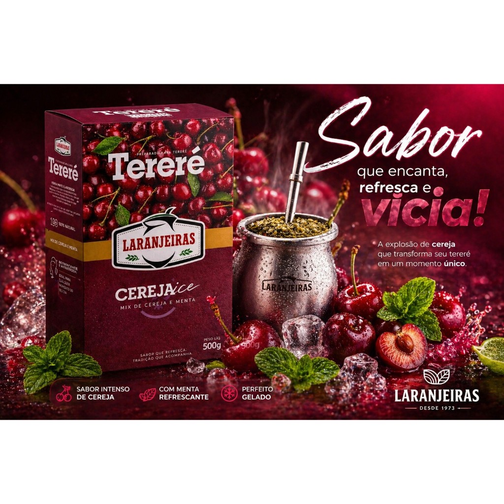 Tereré - Cereja Ice - Composta de Erva Mate - 500g - Mate Laranjeiras