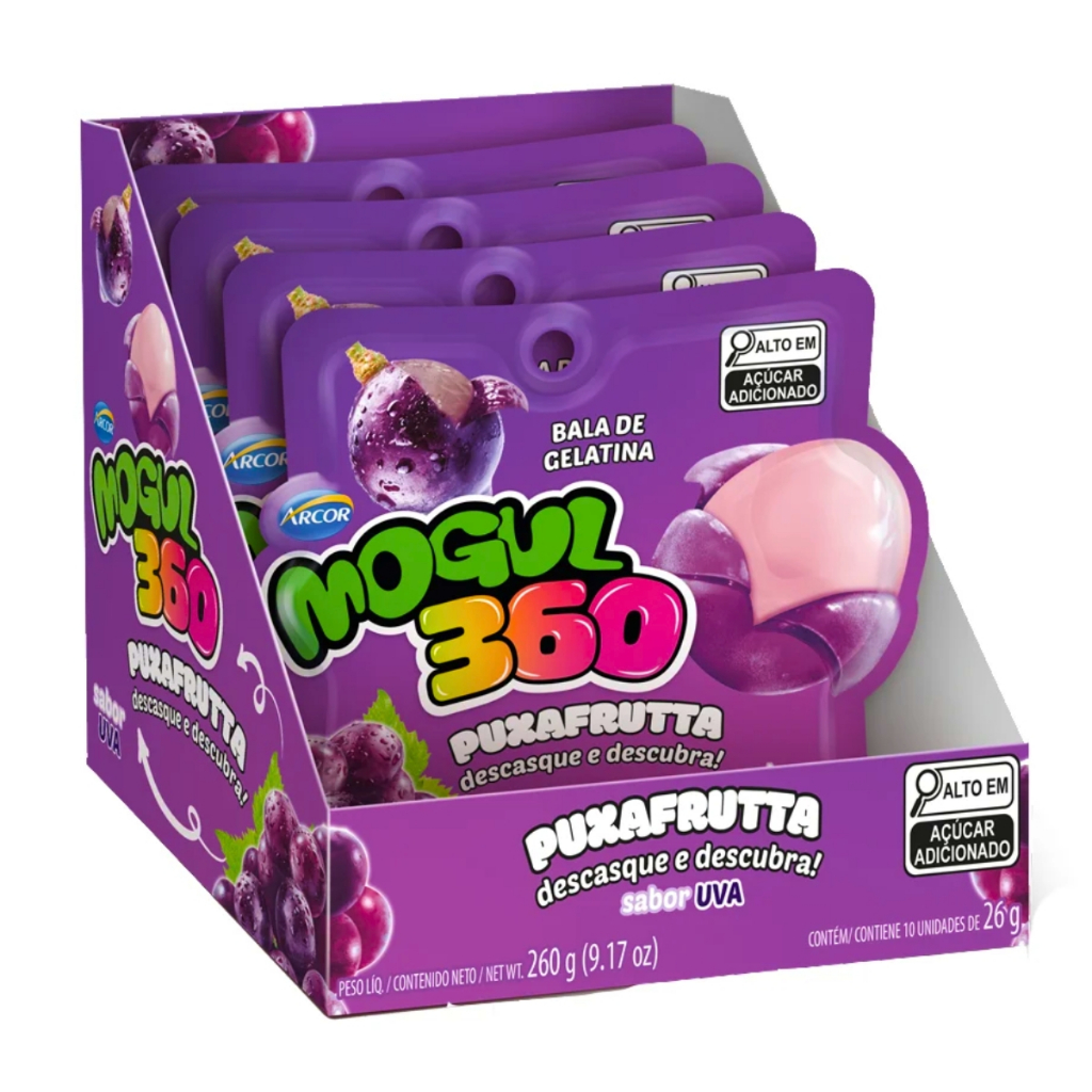 Mogul 360 PuxaFrutta Balas De Gelatina Sabor Uva 260g C/10 Unidades de 26g Cada Arcor