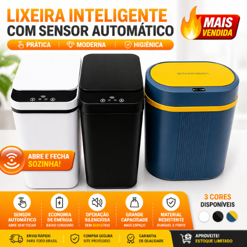 Lixeira Inteligente 12 14 Litros com Sensor Automático 3 Funções pilhas