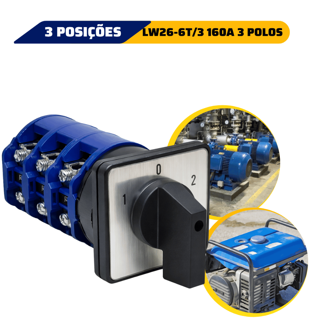 Chave Comutadora Rotativa Lw26-6t/3 160a 4 Polos 3 Posições