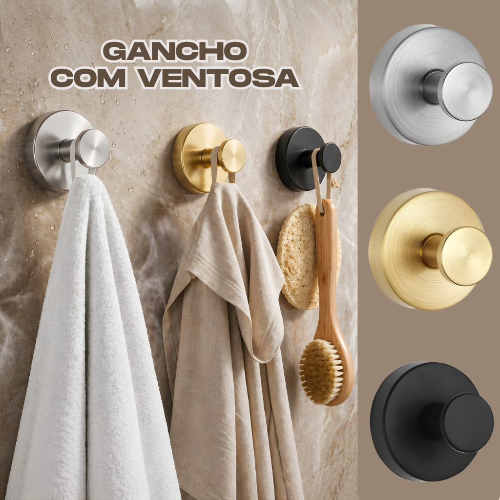 Gancho com Ventosa Adesivo Premium Super Forte Sem Furar Para Banheiro Cozinha Suporte de Toalha