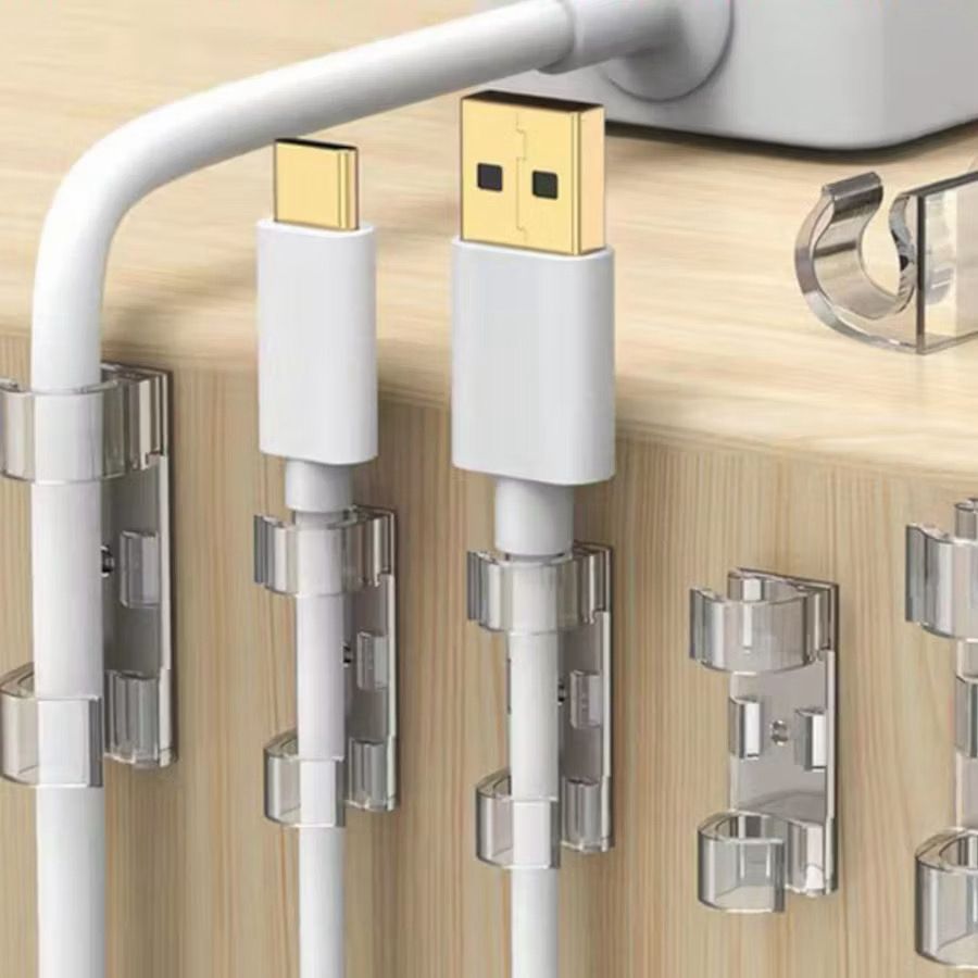 Kit 20/40/60/80/100 Clips Organizador de Cabos Adesivo Transparente – Suporte para Fios USB Mesa e Carregador