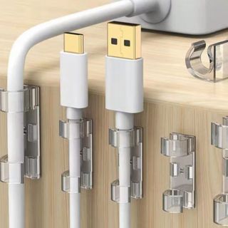 Kit 20/40/60/80/100 Clips Organizador de Cabos Adesivo Transparente – Suporte para Fios USB Mesa e Carregador