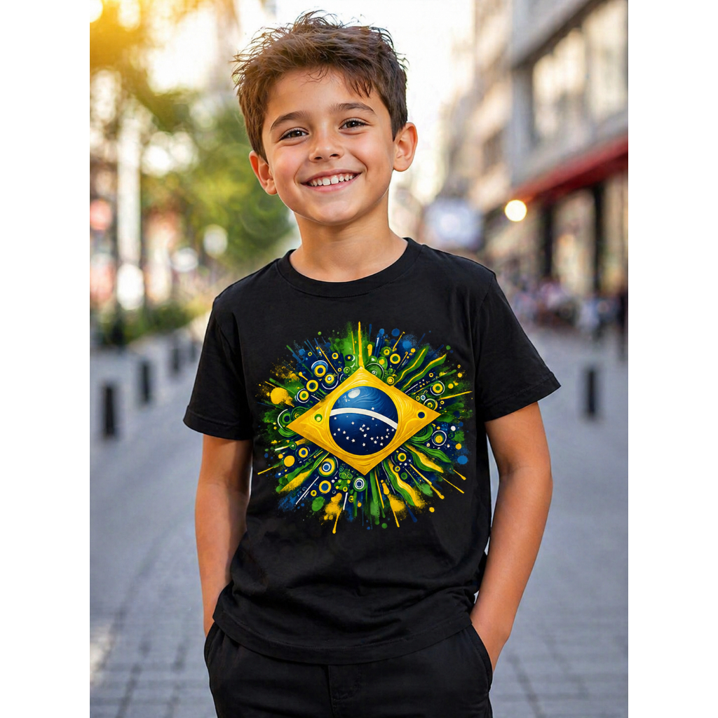 Camiseta do Brasil infantil juvenil 100%algodão,blusa menino copa do mundo Brasil moda tendência