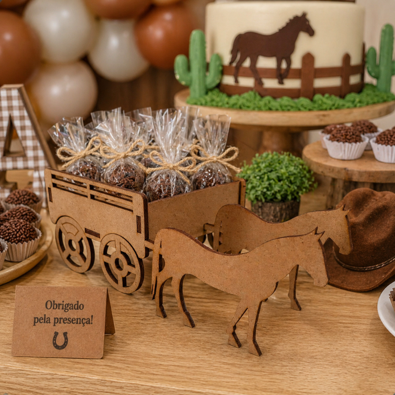 KIT 10 Cachepot  Carroça Decorativa MDF com 2 Cavalos Centro de Mesa Festa Junina Aniversário