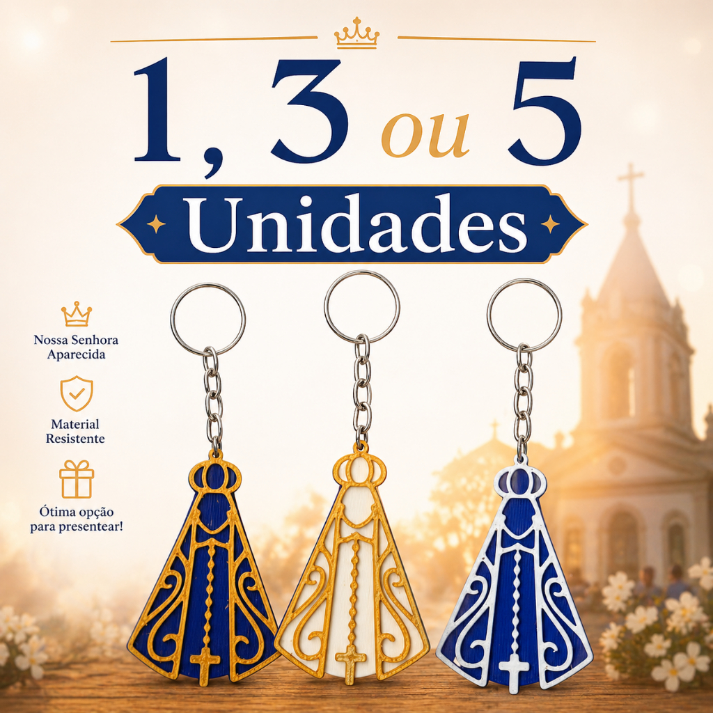Chaveiro Nossa Senhora Aparecida 1, 3 ou 5 Unidades Católico Lembrancinha Religiosa Presente Fé