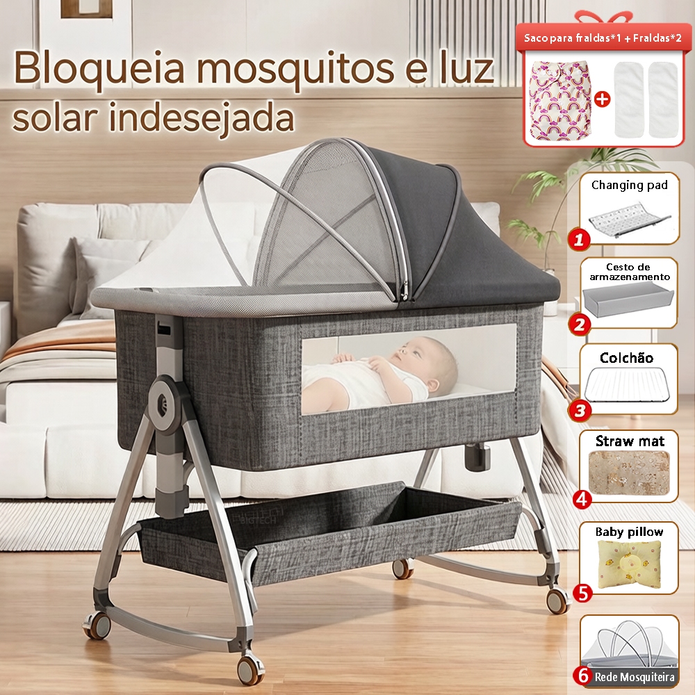 Berço Moises Portátil Co-Bed Com Balanço Mosquiteiro Cesto E Regulagem De Altura Segura