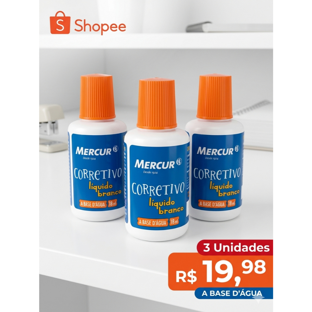 Kit 3 Corretivos Líquidos Mercur 18ml À Base D'água Escolar