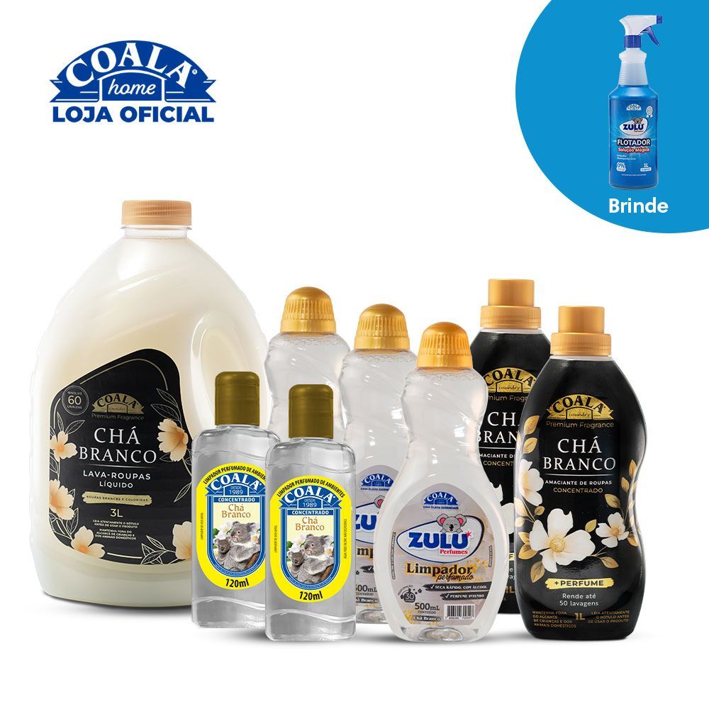 Kit Coala Chá Branco Limpeza e Perfume  - 8 itens + Brinde 1 Flotador