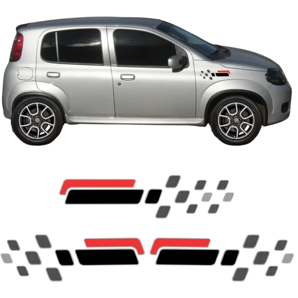 Kit Adesivos Paralama e Traseiro Fiat Uno Sporting 2011 2012 2013 2014 2015 2016 2018 Preto