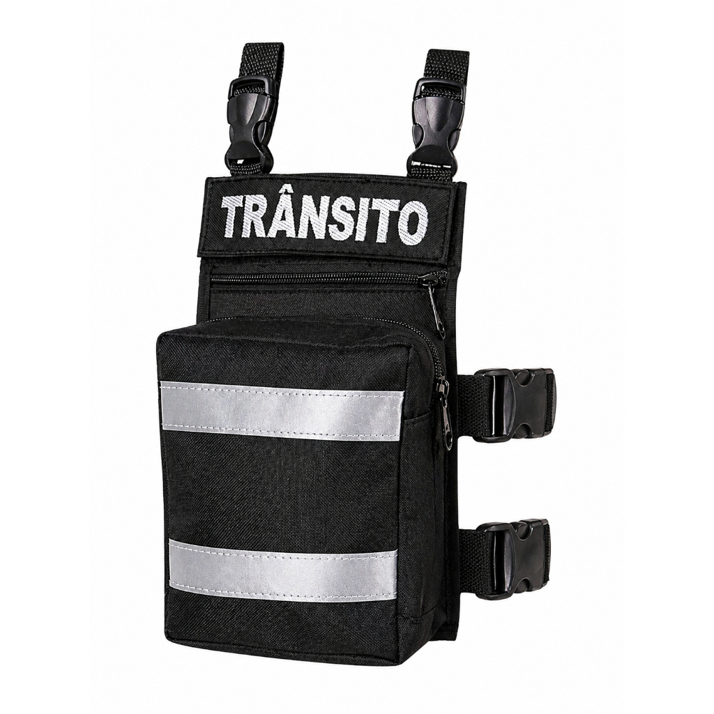 Bolso Bornal Preto- Fita Refletiva+ Tatja Transito