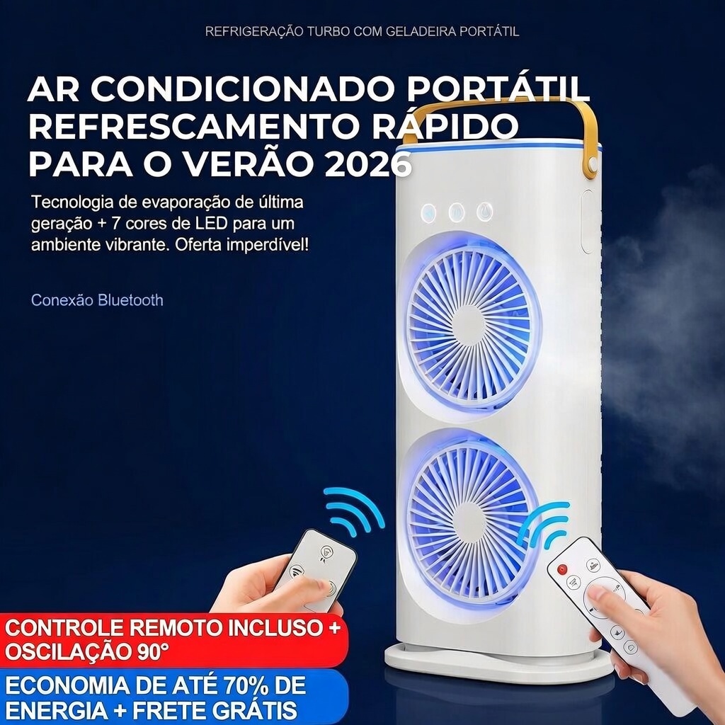 Mini Climatizador de Ar Portátil Umidificador e Ventilador Luz RGB Reservatório de Água Mesa