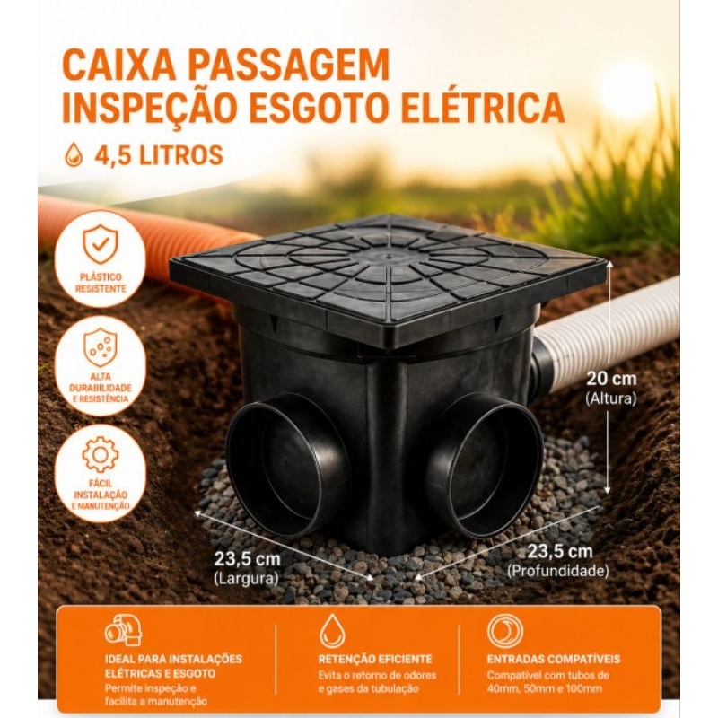 Kit 2 Caixa de Passagem Inspeção Esgoto Sujeira Banheiro 4,5 Litros Promoção Construção Black Friday