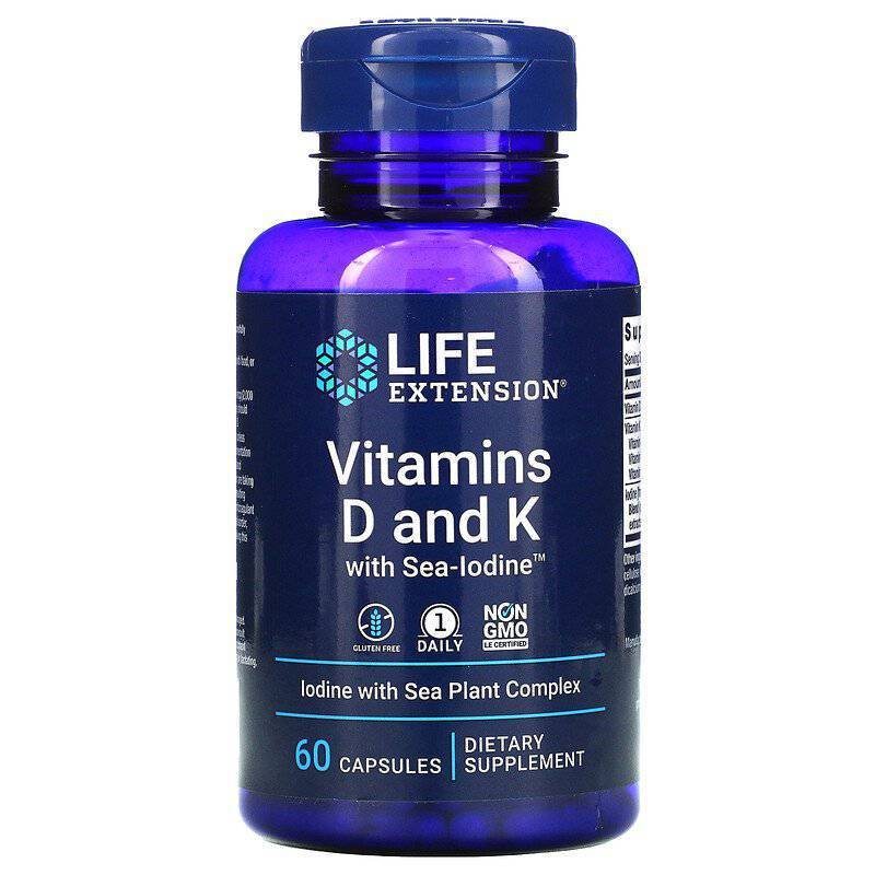 Vitaminas D e K Com Iodo Marinho 60 Cápsulas - LIfe Extension