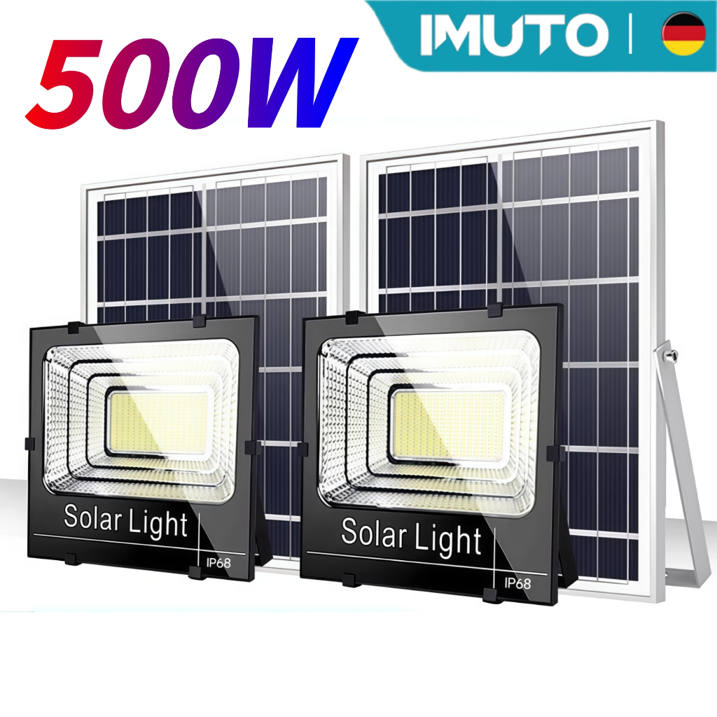 Refletor Solar LED 500W IP67 Prova D’Água Luz Externa Super Forte com Painel Solar e Bateria