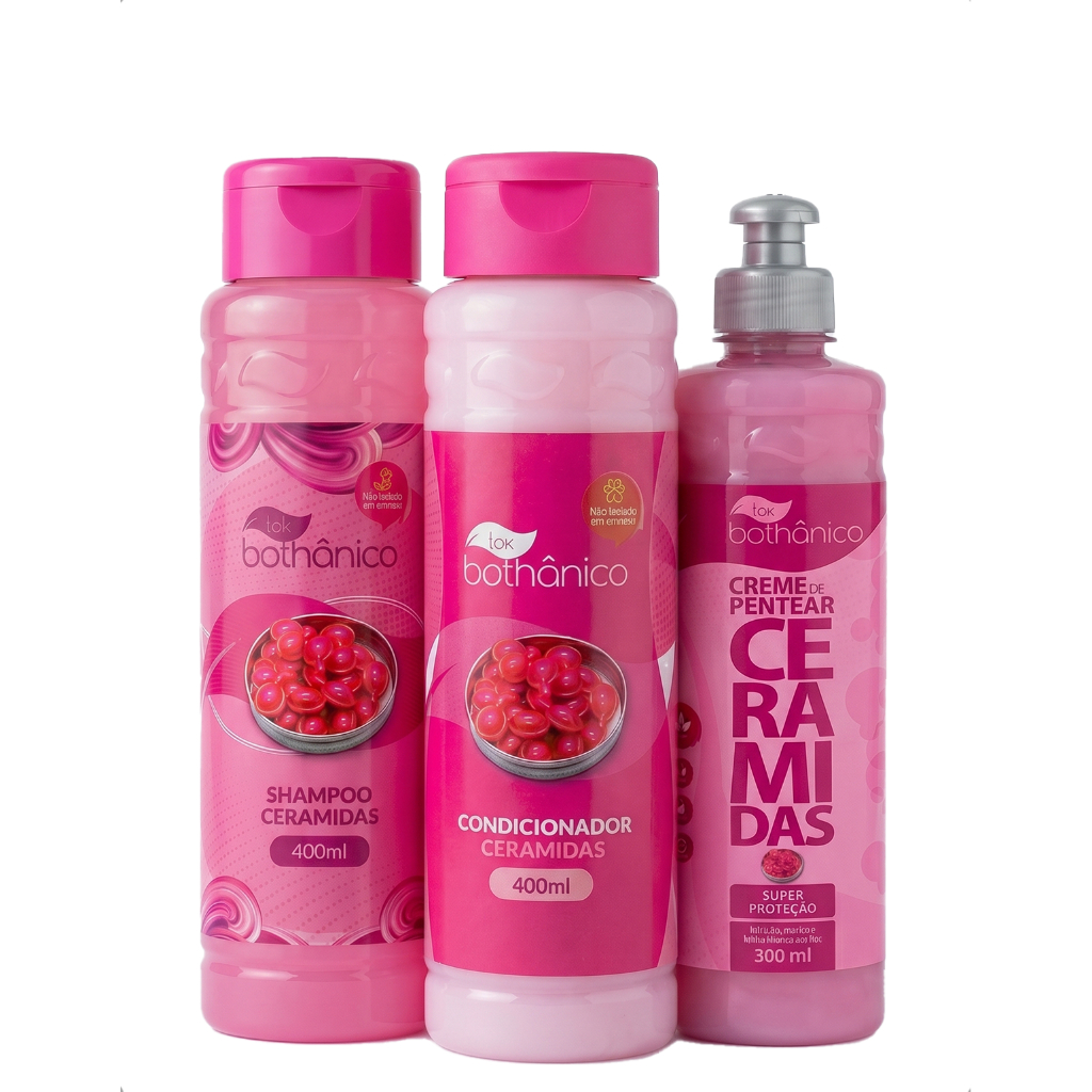 Kit Shampoo Condicionador Creme Pentear Ceramidas Hidrata Fortalece Antienvelhecimento Brilho