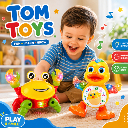Kit Caranguejo Fujão e Patinho Dançante Brinquedo Infantil Com Luz Som e Movimento