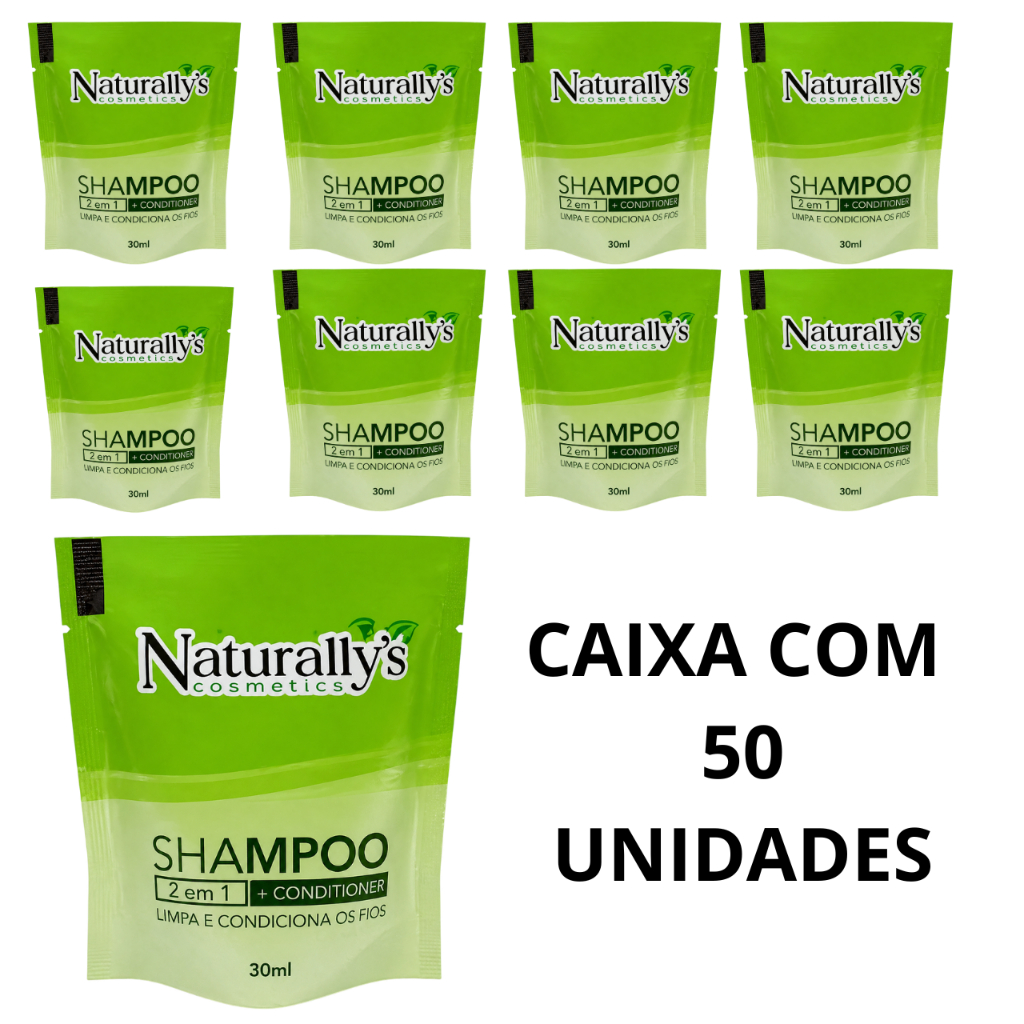 Kit 50 Un De Shampoo Condicionador Naturallys 2 em 1 Fragrância Dovely Em Sache De 30ml Para Hotel