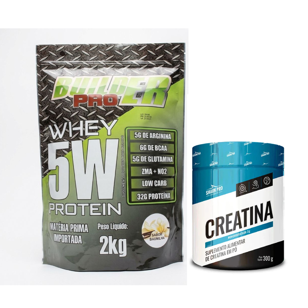 Creatina 300g - Shark Pro + Whey Protein 5W - 2KG - Builder Pro