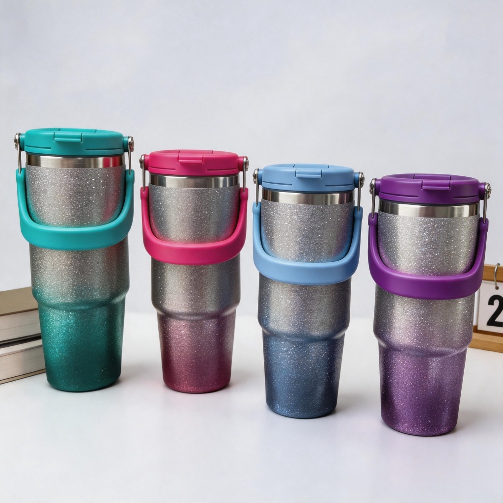 Copo Térmico Aço Inox com canudo parede dupla a vácuo quente e frio 900ml brinlhante diamante