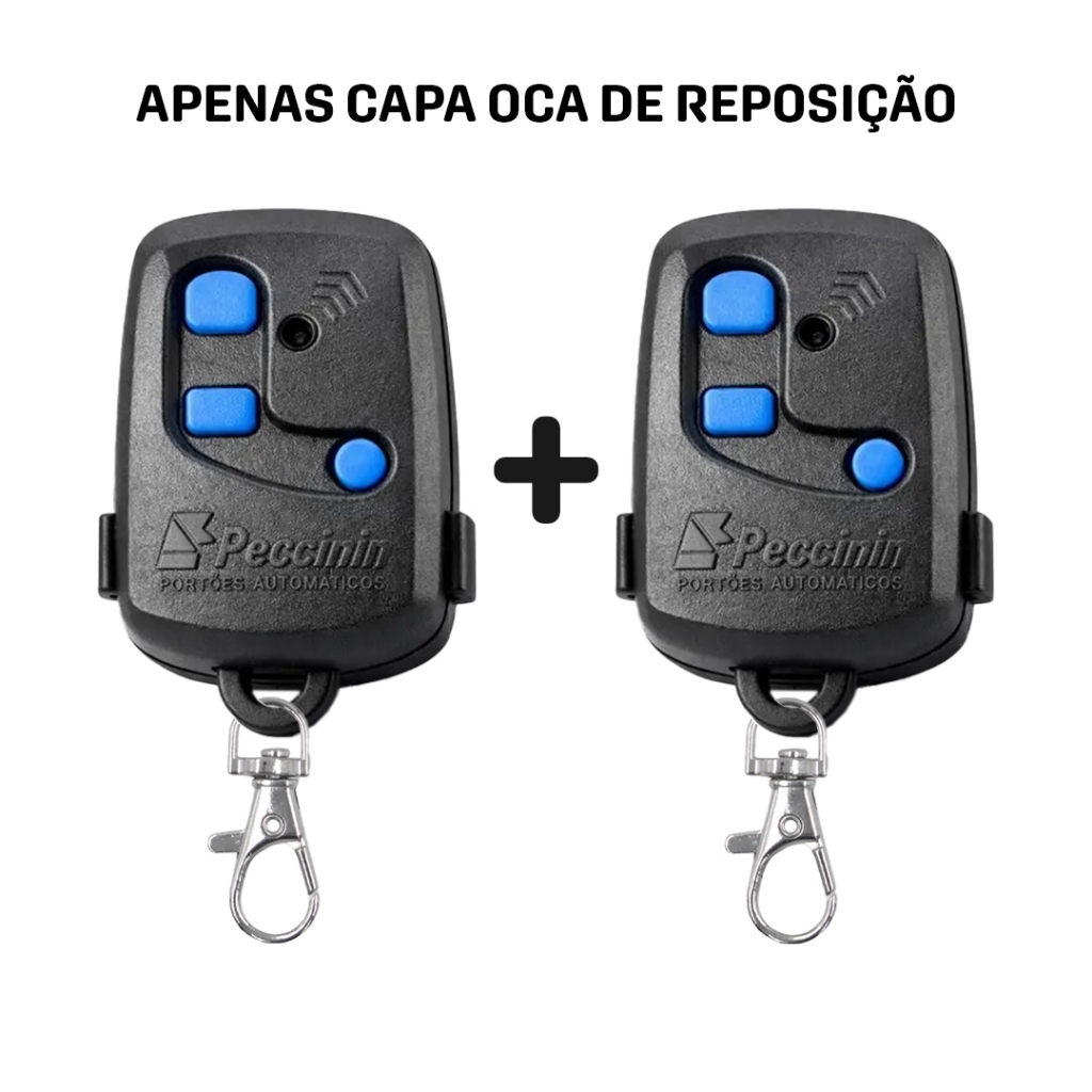 2 Capas Reposição Controle de Portão Remoto Peccinin + Membrana + Clipe Quebra Sol + Chaveirinho