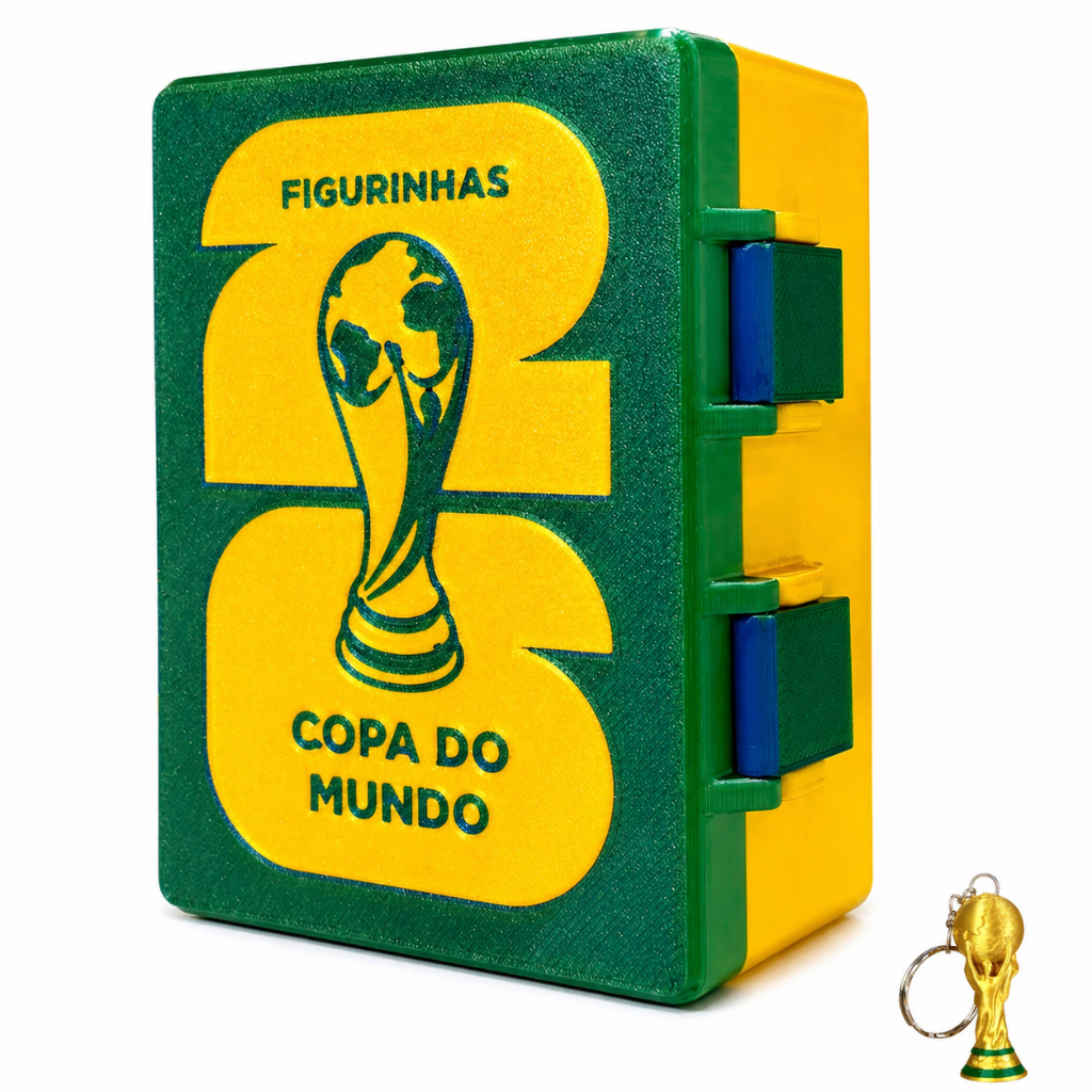 Caixa Porta Figurinhas Copa do Mundo 2026 | Caixa Organizador com Fecho Seguro + Chaveiro Brinde