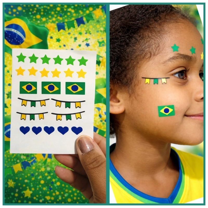 Maquiagem Adesiva Verde Amarelo Adulto/ Infantil