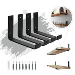 Kit 04 Unidades - Mão Francesa Invertida 30cm Ferro Preto Resistente - Suporte Prateleira - Cantoneira