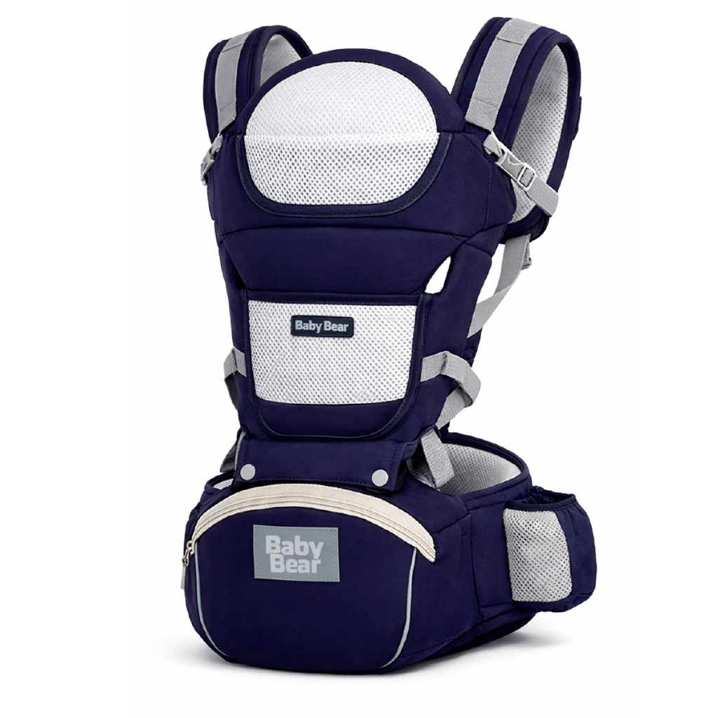 Mochila Canguru Bebê Ergonômico Confortável para Pais e Bebê 3 em 1 com Assento até 15,5kg AZUL MARINHO