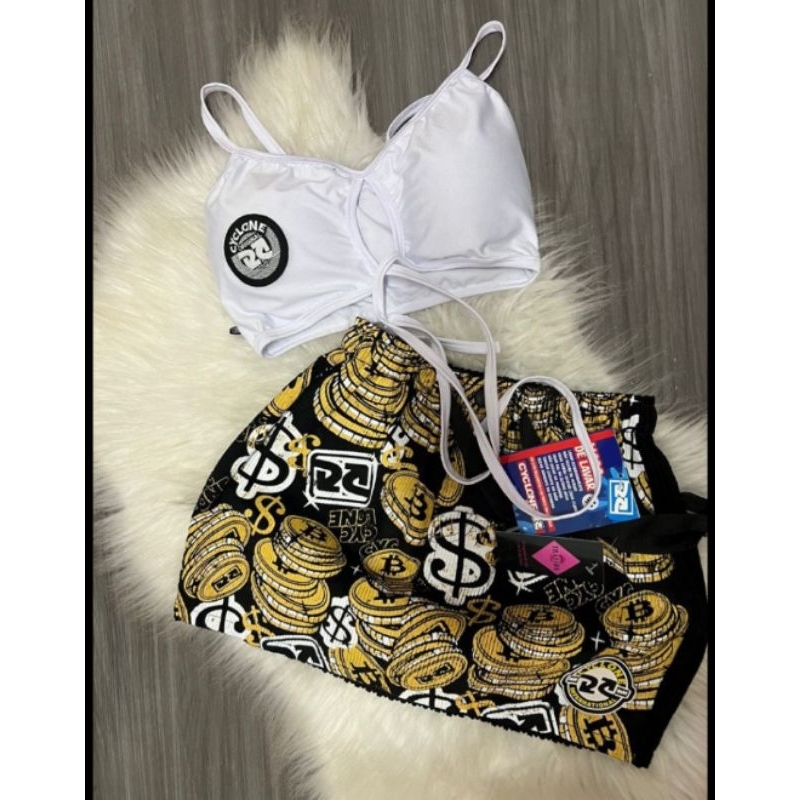 Conjunto feminino saia veludo croped Cyclone moda gringa