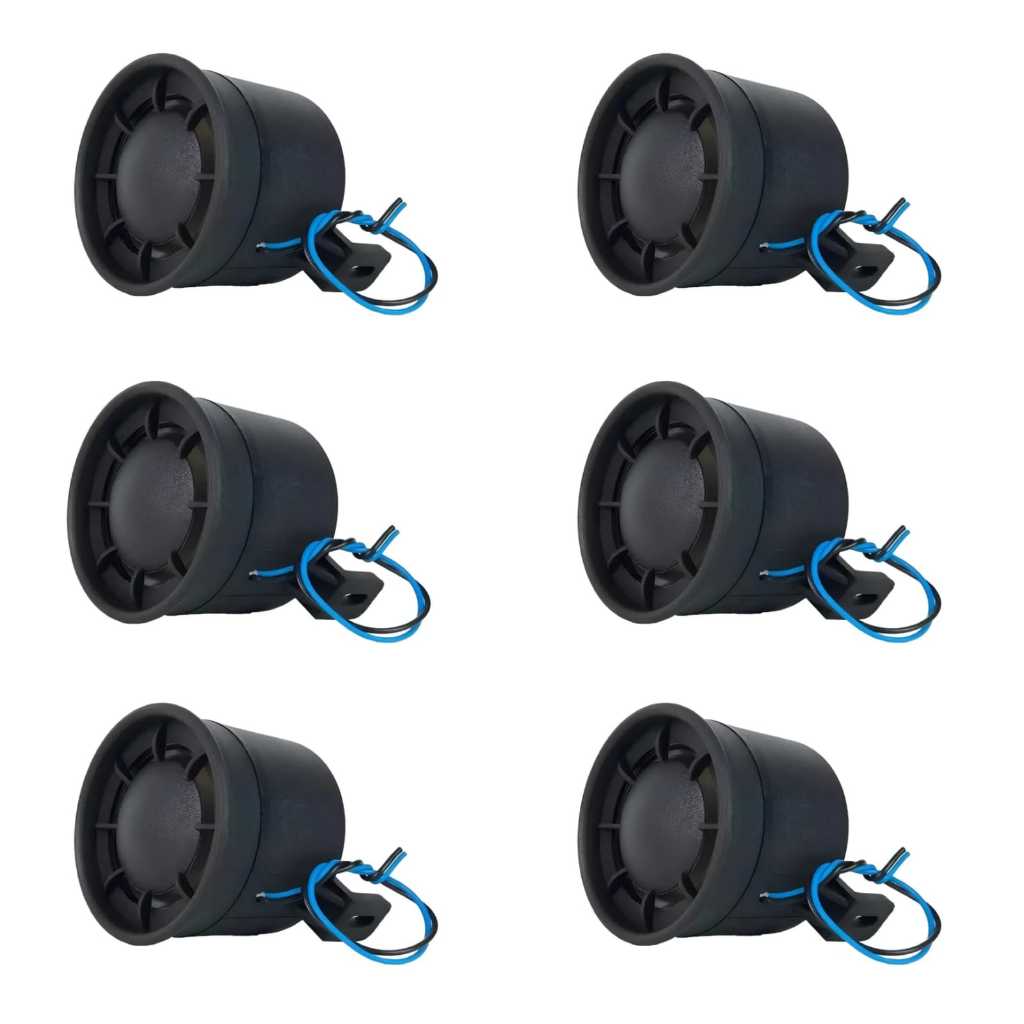 Kit 6 Pcs Sirene Bitonal Fks 6v P/ Alarme Automotivo E Residencial Fio Azul