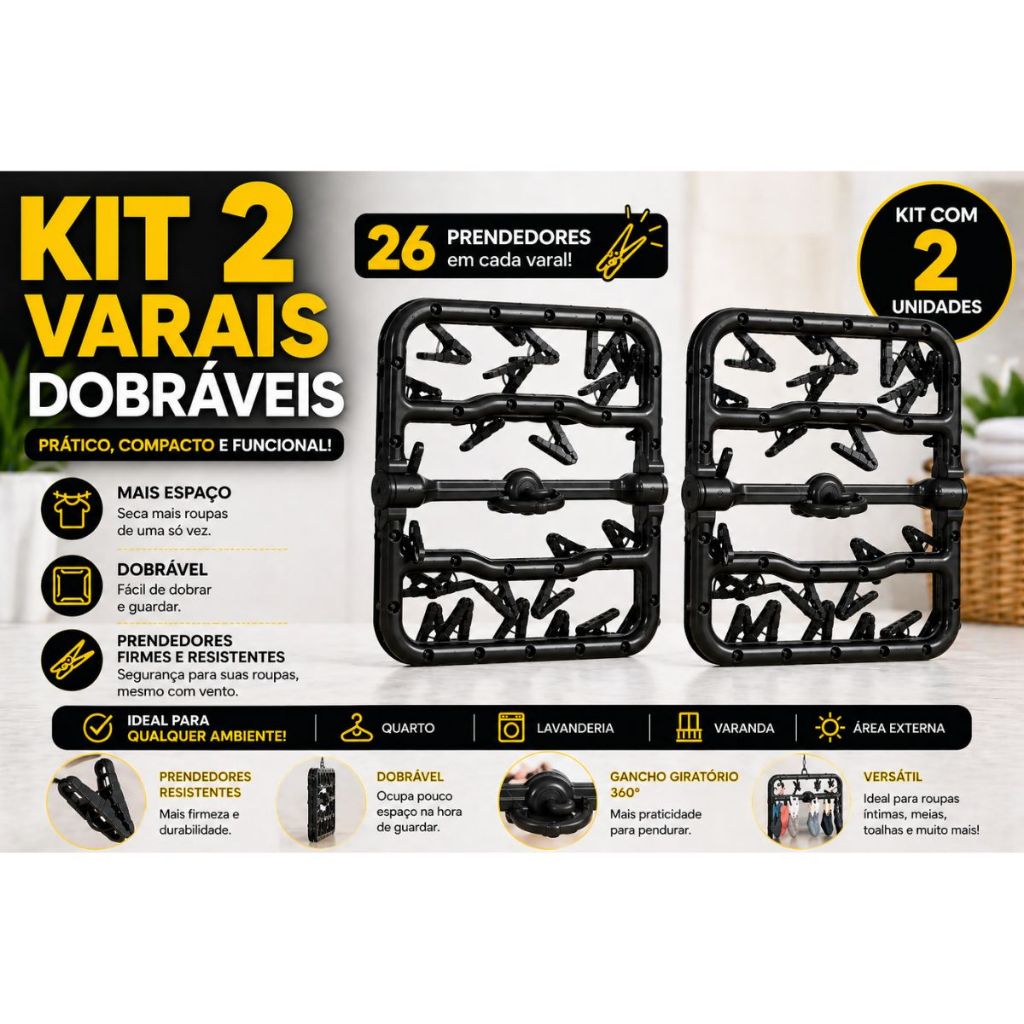 kit C/ 2 Varais de Calcinha Com 26 Prendedores Dobrável Roupa Íntima Cuecas Calcinha Meias