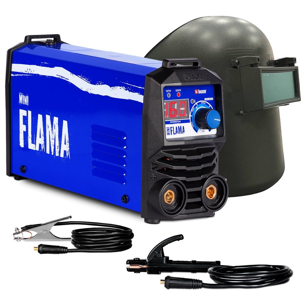 Maquina De Solda Mini Flama Eletrodo 160A MMA TIG Lift Bivolt + Máscara de Solda Automática Boxer