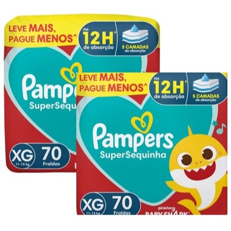 Kit 2 Fralda Pampers Supersec XG 70 Unidades