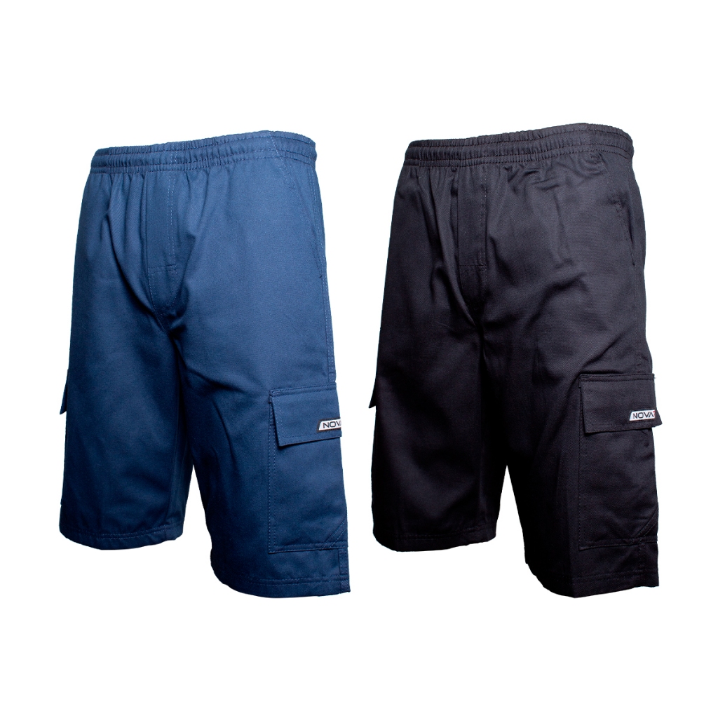 Kit 2 Bermudas Brim Plus Size Extra Calção Sarja Masculino Elástico Cordão Cargo 5 bolsos Uniforme