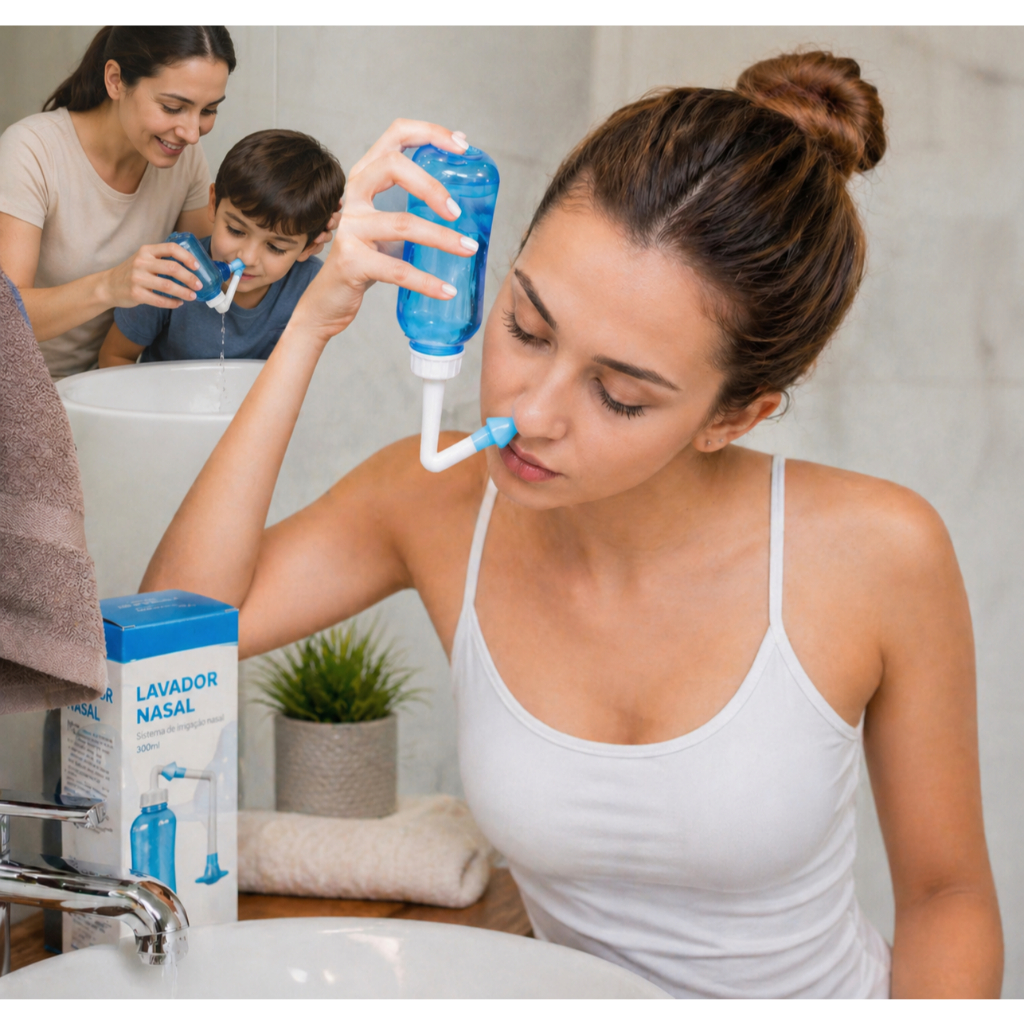 Higienizador Nasal 300ml Azul com Válvula de Controle de Pressão