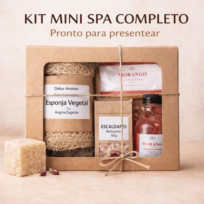 Kit Mini Spa Presente Feminino Morango Maracujá Lavanda Caixa Kraft gel de banho Autocuidado Dia das Mães
