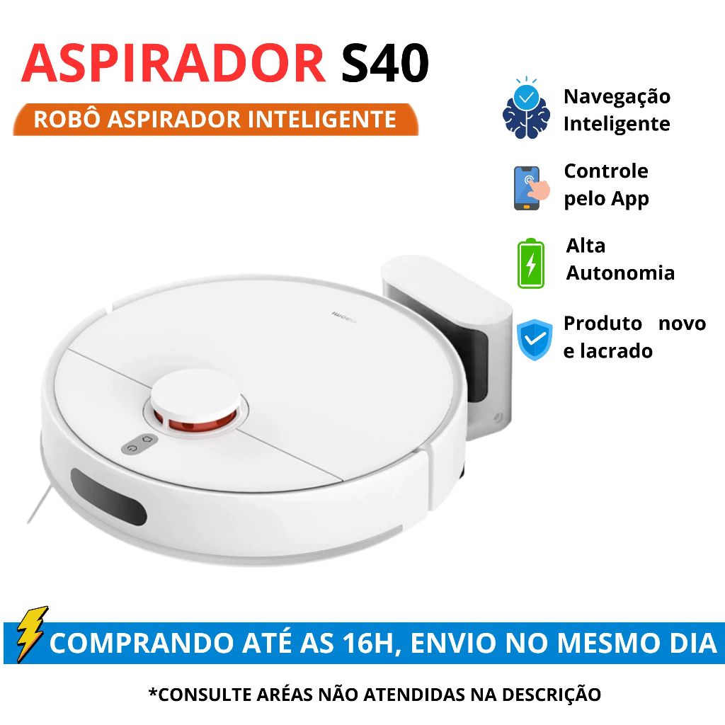 Imagem Robô Aspirador  S40 10000Pa Inteligente WiFi Mapeamento Aspira XIAOMI S40] Passa Pano Casa Limpa