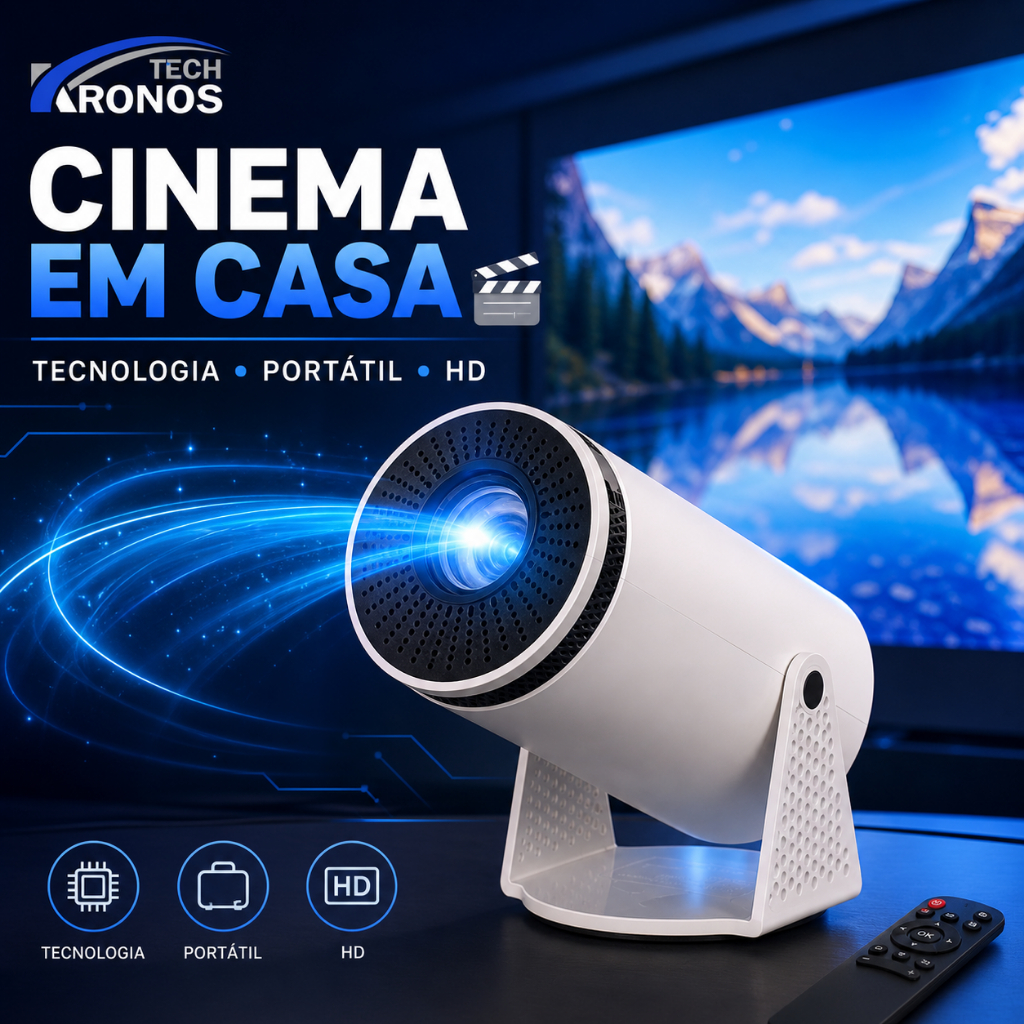 Mini Projetor Portátil HD KRONOS TECH Cinema em Casa 150" WiFi Bluetooth USB HDMI Compatível Celular TV Box