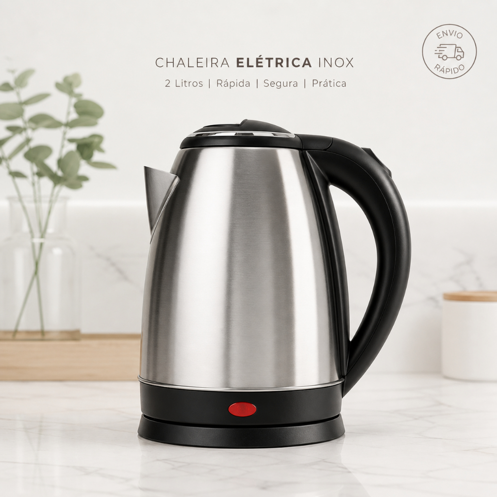Chaleira Elétrica 2L Inox 127V | Ferve Rápido, Desligamento Automático, Base 360°, Segura e Prática