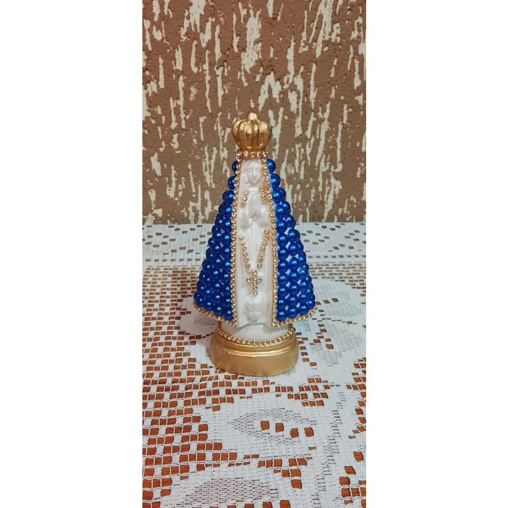 Imagem Nossa Senhora Aparecida 15cm Trabalhada com Pérola azul