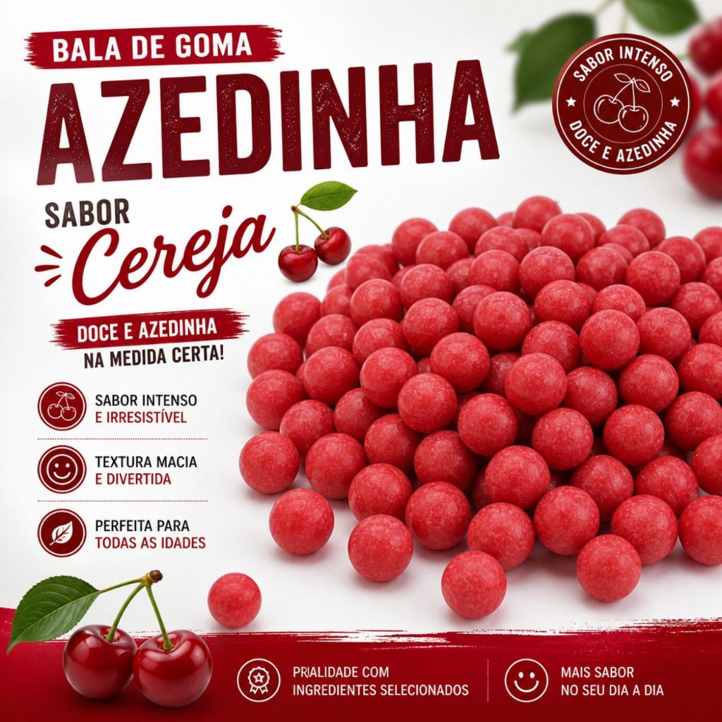 Bala de Goma Azedinha Sabor Cereja | Doce e Ácida na Medida | Textura Macia e Sabor Intenso