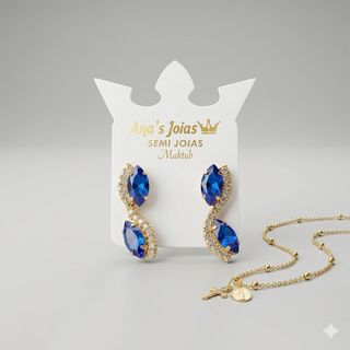 Brinco Feminino Elegante Folheado Strass Com Pedra Azul Delicado Festa Casamento Dia a Dia
