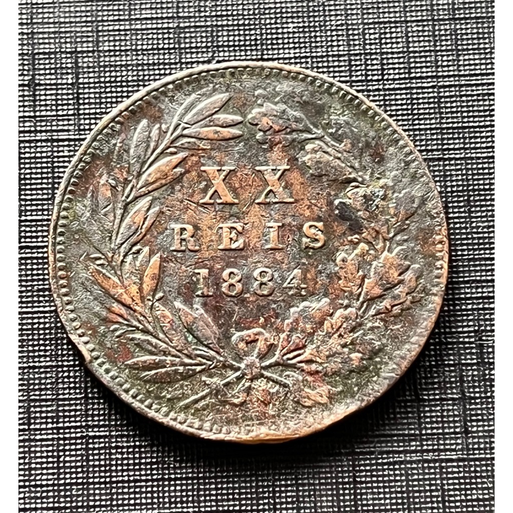 Moeda de XX Réis 1884 MBC Bronze de Portugal. Item de Coleção Escasso