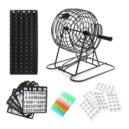 Jogo De Bingo Metal Brinquedo Infantil Profissional Globo Completo Com Cartela 75 bolas