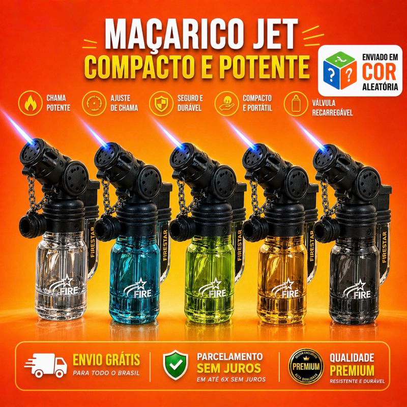 Maçarico Jet Portátil Compacto – Chama Regulável | Envio Seguro Sem Gás