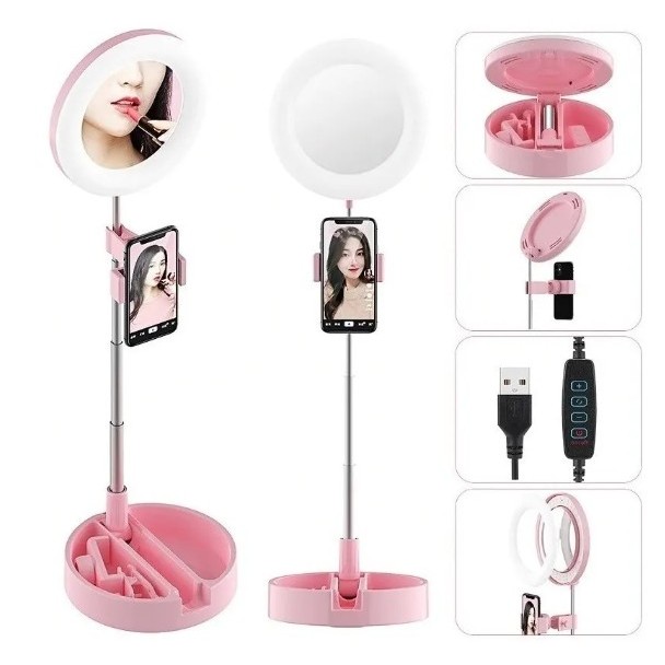 Ring Light Mai Appearance G3 com Espelho e Suporte Celular LED 12W 16cm cor preto
