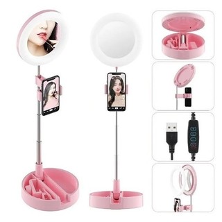 Ring Light Mai Appearance G3 com Espelho e Suporte Celular LED 12W 16cm cor preto/rosa/branco